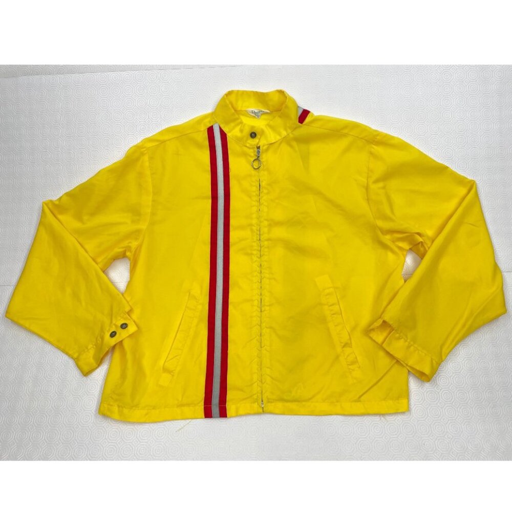 Vintage 1970's Yellow Striped Nylon Light Weight Drag Racing Jacket Men's Large